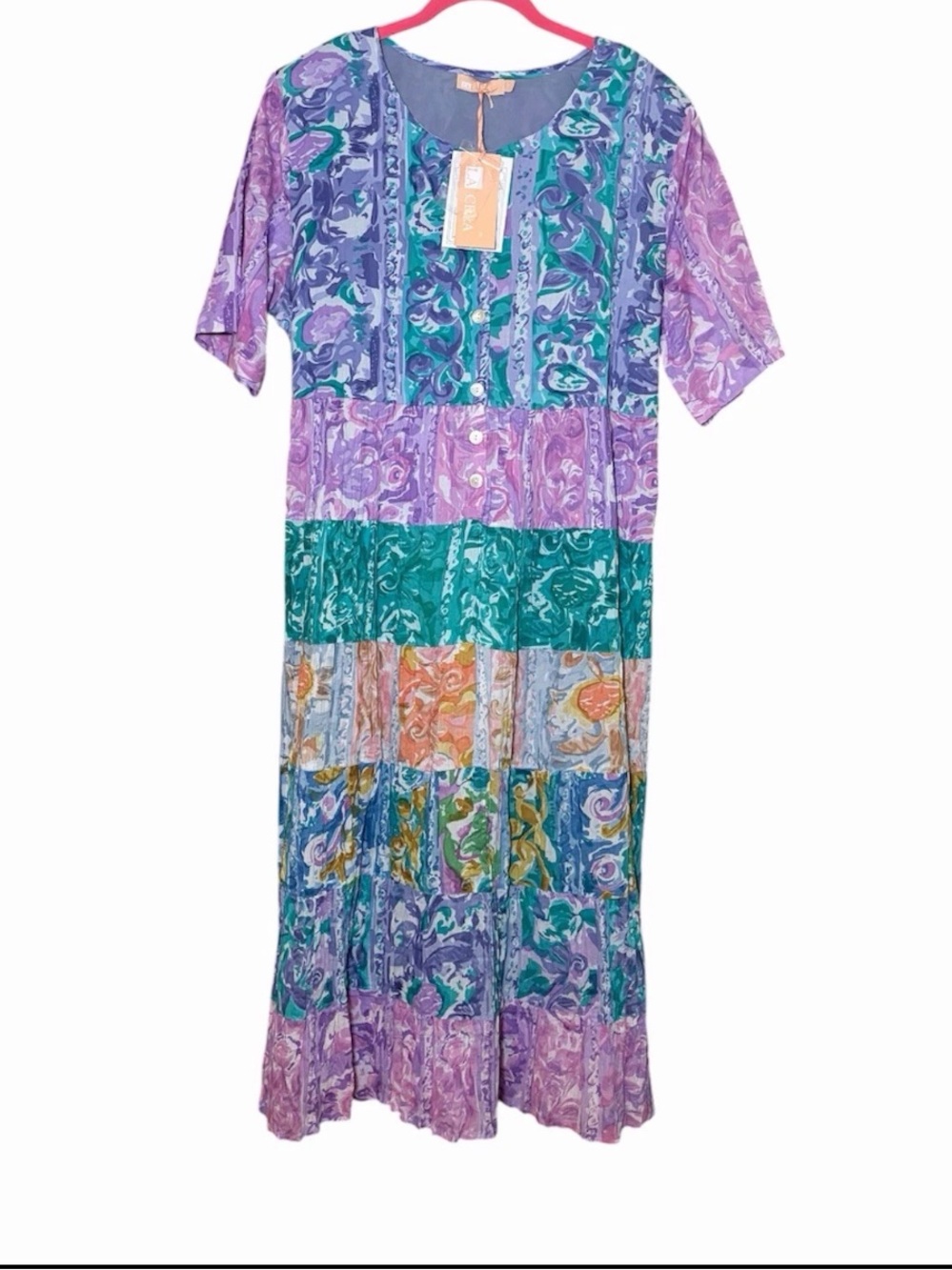 La Cera Floral Tiered Dress Womens 1X Multicolor Boho Cottagecore NWT Midi - Picture 4 of 7